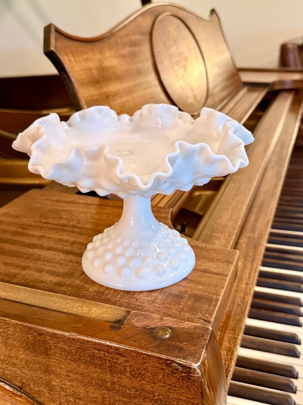 Fenton Hobnail Milk Glass Pedestal Bowl